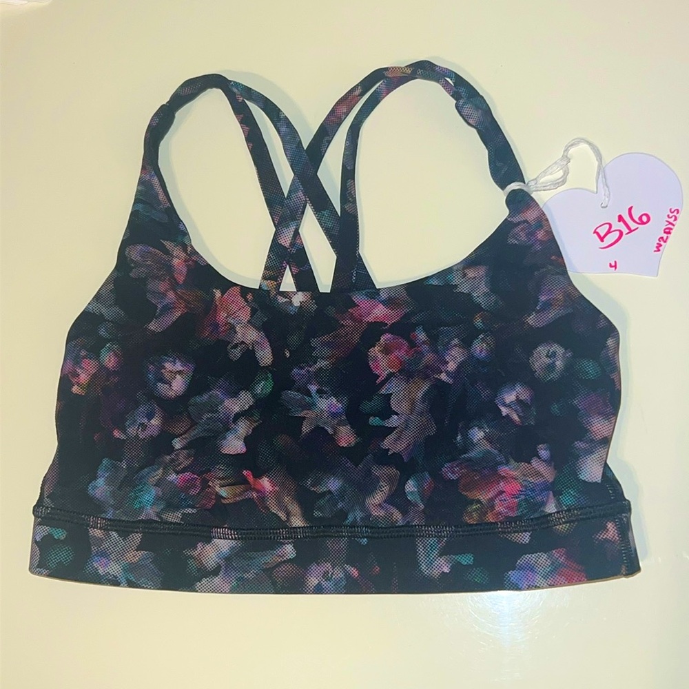 Lululemon Energy Bra, Floral Illusion Antique White Multi, Size 4